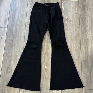Black Flared Distressed Jeans